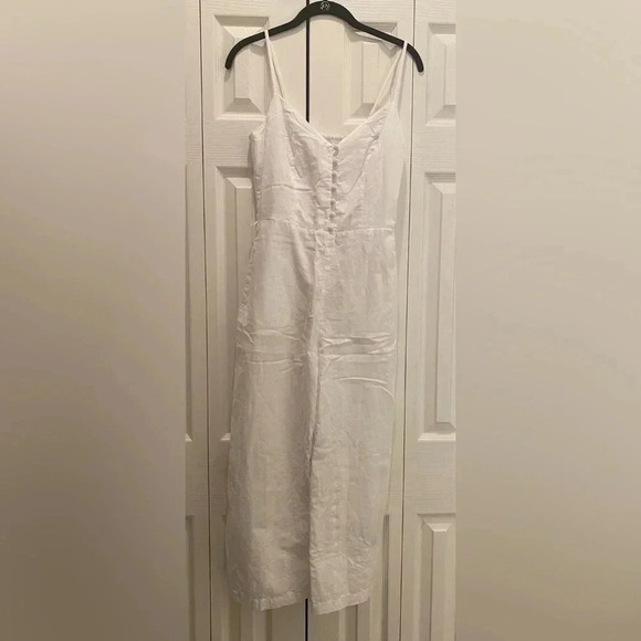 Banana Republic Cropped Linen Cotton White Wide Leg Jumpsuit Good Condition Sz 0 - Picture 6 of 12